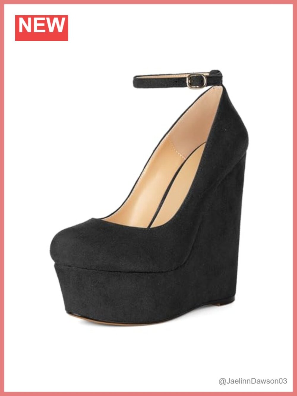 Women's 6.3 Inch Platform Wedges Pumps Ankle Strap Round Toe Suede High Heels